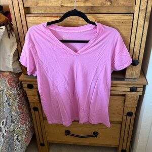 HUE Womens Sleep T Shirt Pajama Top Size Large Fuchsia Pink Sleepwear V Neck